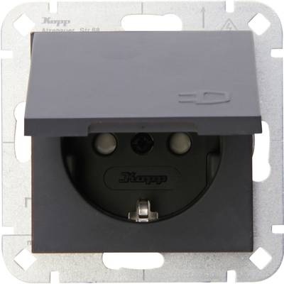 Kopp 1fach Einsatz Schutzkontakt-Steckdose mit Klappdeckel HK 07 Anthrazit 940115001