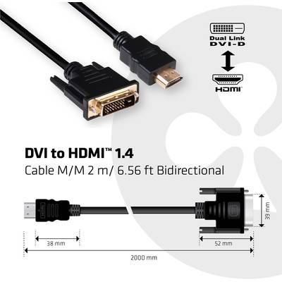 club3D DVI Anschlusskabel [1x DVI-D Stecker - 1x HDMI-Stecker] 2 m Schwarz