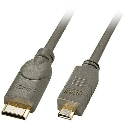 LINDY HDMI Anschlusskabel [1x HDMI-Stecker C Mini - 1x HDMI-Stecker D Micro] 1 m Grau-Silber