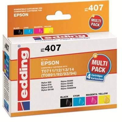 Edding Tintenpatrone ersetzt Epson T0711/T0712/T0713/T0714 Multipack 4 Kompatibel Kombi-Pack Schwarz, Cyan, Magenta,