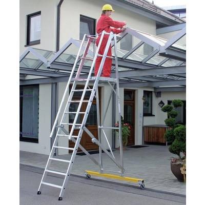 Alu-Plattformleiter, fahrbar mit 3-seitigem Plattformgeländer 7 Sprossen inkl. Plattform