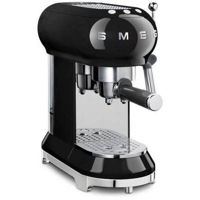SMEG Siebträgermaschine 50s Retro Schwarz Espressomaschine mit Siebträger Schwarz 1350 W mit Milchaufschäumdüse