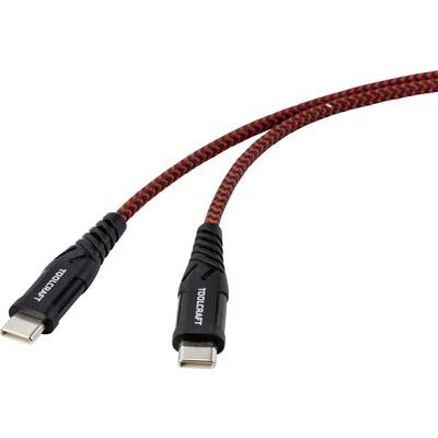 TOOLCRAFT USB 2.0 Anschlusskabel [1x USB-C™ Stecker - 1x USB-C™ Stecker] 2.00 m Schwarz/Rot Extrem robuste