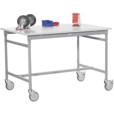 Manuflex BB4031.9006 Beistelltisch BASIS mobil mit Melamin-Tischplatte in Alusilber ähnlich RAL 9006, BxTxH: 1250 x 600