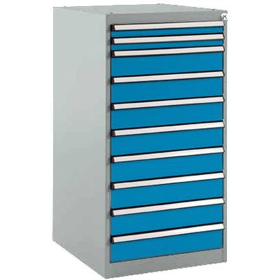 Manuflex SP1118.5012 Schubfachschrank BASETEC Stationär, Nutzhöhe 900 mm mit 10 Schubfächern, in lichtblau RAL 5012
