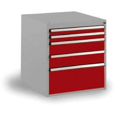 Manuflex SP1122.3003 Schubfachschrank BASETEC Stationär, Nutzhöhe 500 mm mit 5 Schubfächern, in rubinrot RAL 3003