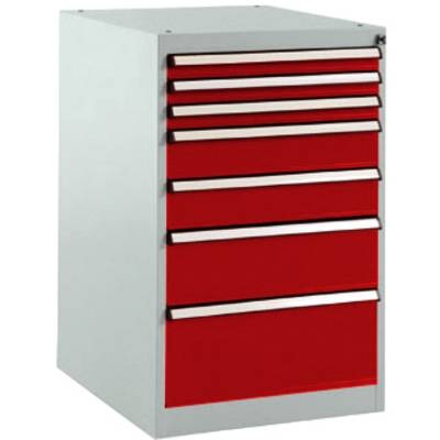 Manuflex SP1128.3003 Schubfachschrank BASETEC Stationär, Nutzhöhe 700 mm mit 7 Schubfächern, in rubinrot RAL 3003