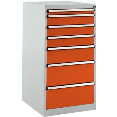 Manuflex SP1137.2001 Schubfachschrank BASETEC Stationär, Nutzhöhe 900 mm mit 7 Schubfächern, in rotorange RAL 2001