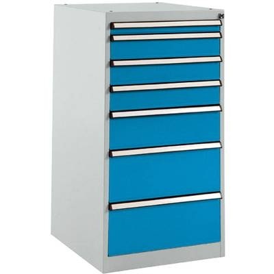 Manuflex SP1137.5012 Schubfachschrank BASETEC Stationär, Nutzhöhe 900 mm mit 7 Schubfächern, in lichtblau RAL 5012