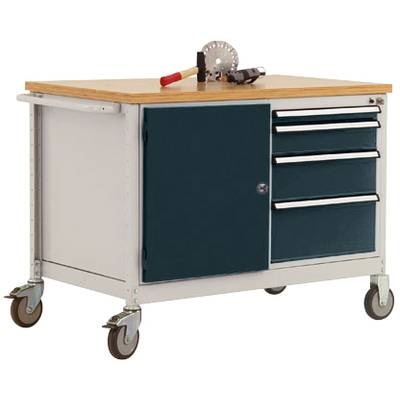 Manuflex TP1025.7016 Topangebot Mobile Werkbank Modell 4 mit lichtgrauer Melamin-Abdeckplatte 22 mm BxTxH 1135 x 590 x