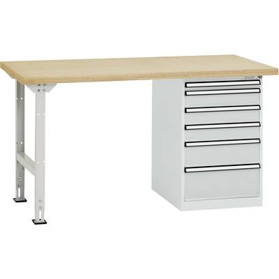Manuflex TP5090.7035 Werkbanksystem COMBI Modell 2 mit massiver Bucheplatte, BxTxH = 2000 x 700 x 840 mm