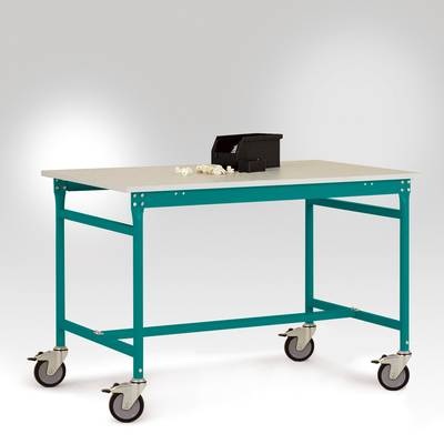 Manuflex LB4056.5021 ESD-Beistelltisch BASIS mobil mit Kunststoff-Tischplatte in Wasserblau RAL 5021, BxTxH: 1500 x 600