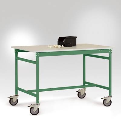 Manuflex LB4046.6011 ESD-Beistelltisch BASIS mobil mit Kunststoff-Tischplatte in Resedagrün RAL 6011, BxTxH: 1250 x 800