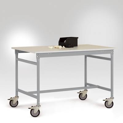 Manuflex LB4038.9006 ESD-Beistelltisch BASIS mobil mit Melamin-Tischplatte in Alusilber ähnlich RAL 9006, BxTxH: 1250 x