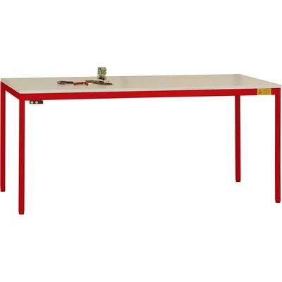 Manuflex LD1908.3003 ESD-Arbeitstisch UNIDESK mit Melaminplatte, Gestell Rubinrot RAL 3003, BxTxH = 1200 x 800 x 720-730