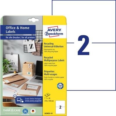 Avery-Zweckform LR3655-10 Etiketten 210 x 148 mm Recycling-Papier Weiß 20 St. Permanent Universal-Etiketten 10 Blatt DIN