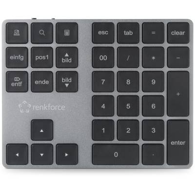 Renkforce RF-NK-200 Bluetooth® Nummernblock mit numerischer Tastatur Grau