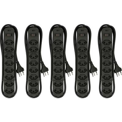 MH Basic-Line 160812 Steckdosenleiste mit Schalter Schwarz CH-Stecker 5 St.