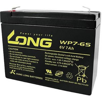 Long WP7-6S WP7-6S Bleiakku 6 V 7 Ah Blei-Vlies (AGM) (B x H x T) 116 x 99 x 50 mm Flachstecker 4.8 mm Geringe