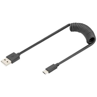 Digitus USB-Kabel USB 2.0 USB-A Stecker, USB-C® Stecker 1 m Schwarz beidseitig verwendbarer Stecker, doppelt geschirmt,