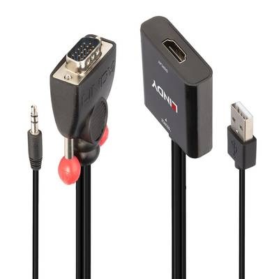 LINDY VGA Adapter [1x VGA-Stecker, Klinkenstecker 3.5 mm - 1x HDMI-Buchse, USB 3.2 Gen 1 Buchse A (USB 3.0)] 38284