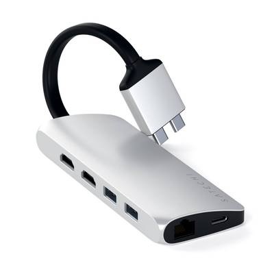 Satechi - Dual USB C Multiport Pro Hub mit USB C / 4K HDMI / 2x USB 3.0 Anschluss / Gigabit Ethernet / SD- Micro SD Kartenlesegerät (ST-TCDMMAS) - Silber