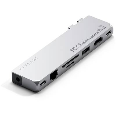 Satechi - USB C Multiport Pro Hub Max mit USB C / 1x USB 3.0 / 1x HDMI / Gigabit Ethernet LAN / 3.5mm Klinke / SD & Micro SD Kartenlesegerät (ST-UCPHMXS) - Silber