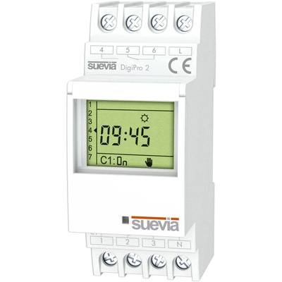 Zeitschaltuhr für Hutschiene 1 St. Suevia DigiPro 2 Schaltspannung (max.): 250 V/AC Schaltstrom (max.): 16 A 2 Wechsler