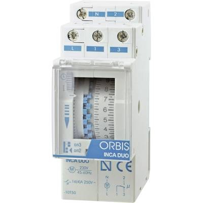 Zeitschaltuhr für Hutschiene Betriebsspannung: 230 V/AC ORBIS Zeitschalttechnik INCA DUO D 1 Wechsler 16 A 250 V/AC