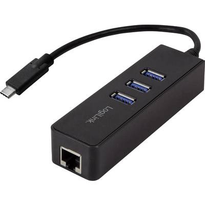 LogiLink USB 2.0 Adapter [1x USB 3.0 Stecker C - 1x RJ45-Buchse, USB 3.0 Buchse A] USB-C 3-Port Hub with Gigabit