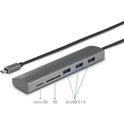 Renkforce 3+2 Port USB 3.1-Hub mit eingebautem SD-Kartenleser, mit Aluminiumgehäuse Silber
