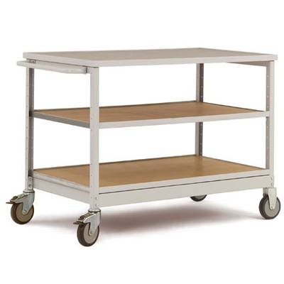 Manuflex MW2002.5012 Mobile Werkbank mit 2 durchgehenden Einlegeböden, Abdeckplatte Multiplex 30mm stark RAL5012