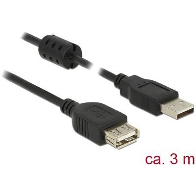 Delock USB 2.0 Verlängerungskabel [1x USB 2.0 Stecker A - 1x USB 2.0 Buchse A] 3 m Schwarz mit Ferritkern