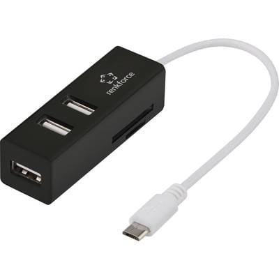 renkforce 3 Port USB 2.0 OTG-Hub mit SD-Kartenleser