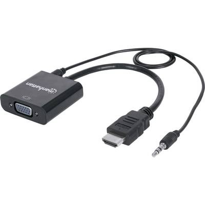 Manhattan HDMI / Klinke / VGA Adapter [1x HDMI-Stecker - 1x VGA-Buchse, Klinkenbuchse 3.5 mm] Schwarz