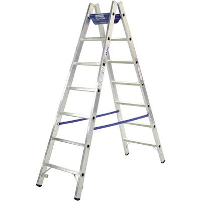 Krause 124920W Aluminium Stufen-Doppelleiter inkl. Werkzeugablage Arbeitshöhe (max.): 3.55 m Silber, Blau 8.5 kg