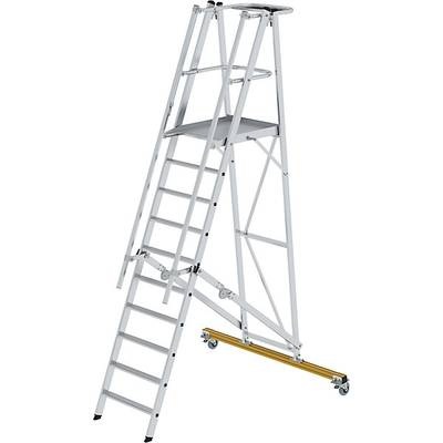 Alu-Plattformleiter, fahrbar mit 3-seitigem Plattformgeländer 10 Sprossen inkl. Plattform