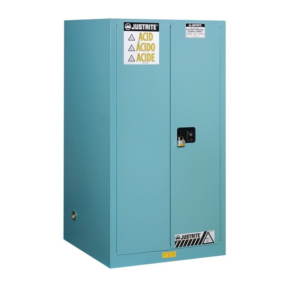 Justrite FM-Sicherheitsschrank HxBxT 1651 x 864 x 864 mm, manuelle Türen für Säuren, Laugen, blau