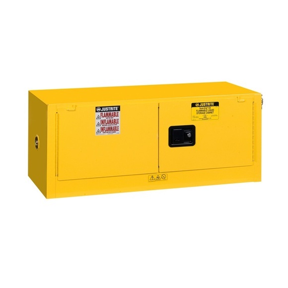 Justrite FM-Sicherheitsschrank Piggyback Sure-Grip® EX, für entzündbare Flüssigkeiten, bis 45 Liter, selbstschliessende Türen, gelb