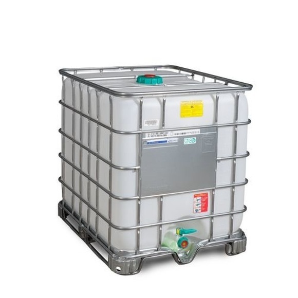 IBC, Gefahrgut- und Ex-Ausführung, Stahlkufen, 1.000 l, Öffnung NW150, Auslauf NW50