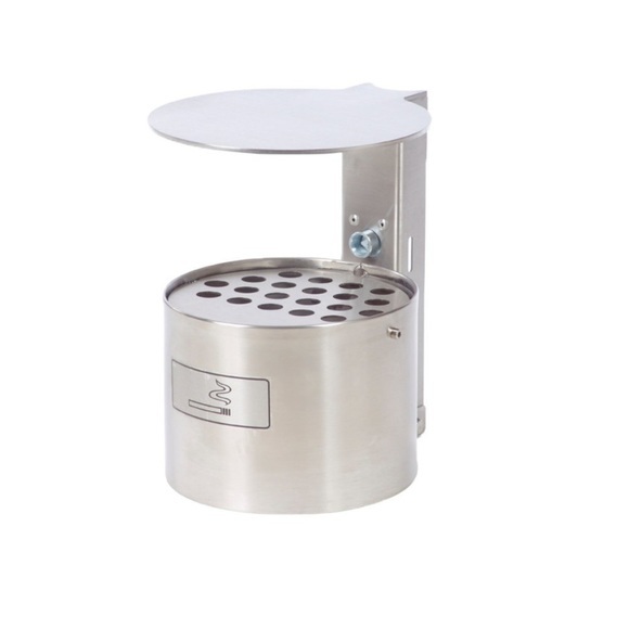 Wandascher rund, mit Abdeckhaube, ohne Pfosten, Edelstahl, 4 Liter