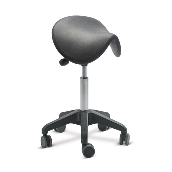 Hocker Ergonomic, PU-Sattelsitz, Sitzhöhe 480-550 mm, Rollen, schwarz