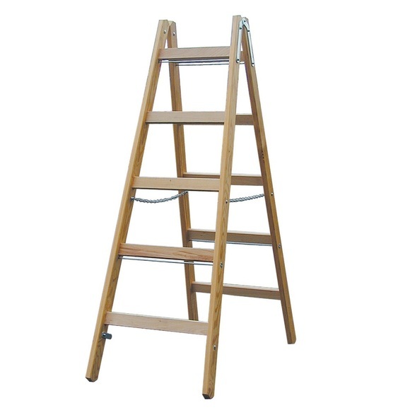 KRAUSE® Holz-Sprossenleiter, 2-seitig begehbar, Standhöhe 2,55 m