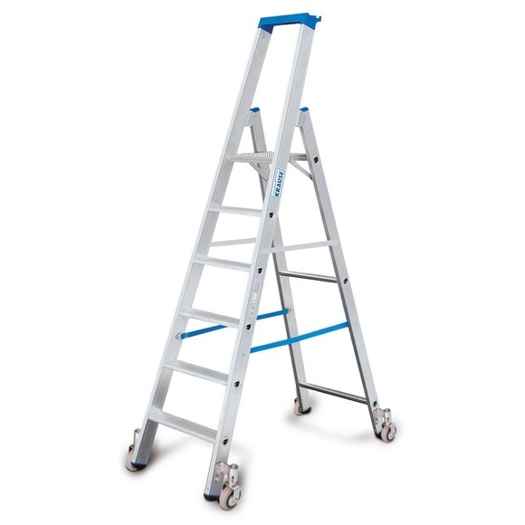 Krause 124678 Aluminium Stufen-Stehleiter fahrbar Arbeitshöhe (max.): 4.80 m Silber 17.9 kg