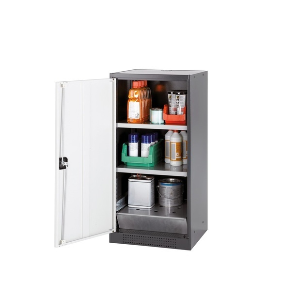 Chemikalienschrank, Flügeltür, 2 Böden, 545x520x1105 mm, reinweiß