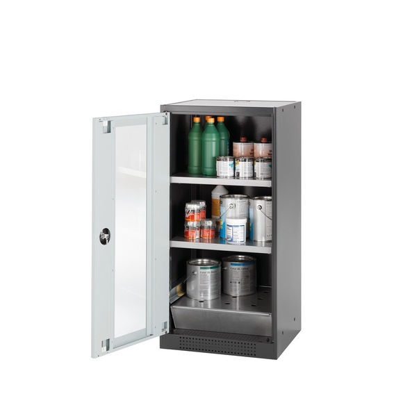 Chemikalienschrank, Flügeltür, 2 Böden, 545x520x1105 mm, lichtgrau