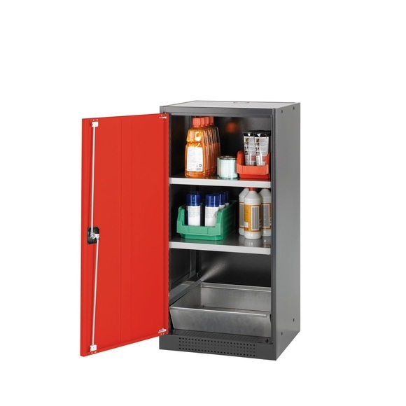 Chemikalienschrank, Flügeltür, 2 Böden, 545x520x1105 mm, verkehrsrot