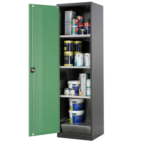 Chemikalienschrank, Flügeltür, 3 Böden, 545x520x1950 mm, resedagrün