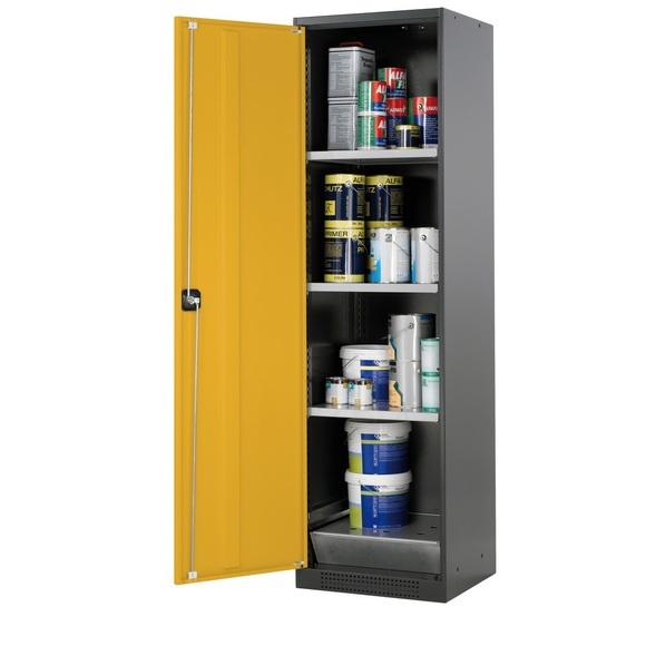 Chemikalienschrank, Flügeltür, 3 Böden, 545x520x1950 mm, sicherheitsgelb