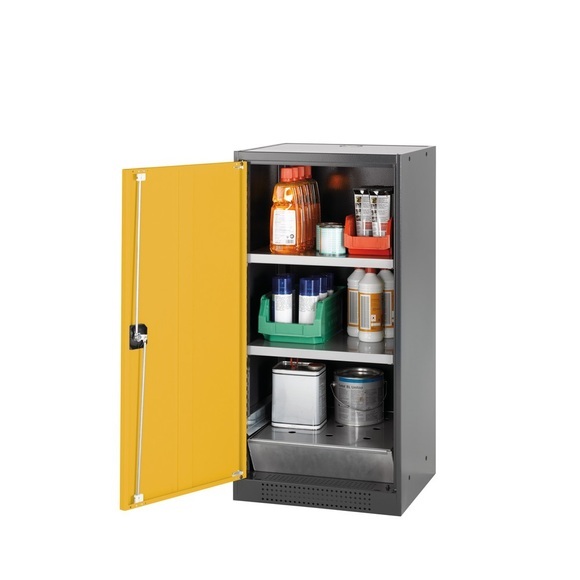 Chemikalienschrank, Flügeltür, 2 Böden, 545x520x1105 mm, sicherheitsgelb